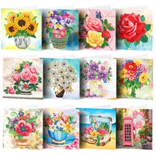 Brand New Set of 8 Greeting Cards Diamond Painting Greeting Cards DIY Gift Diamond Embroidery Floral Wishes Greeting Cards