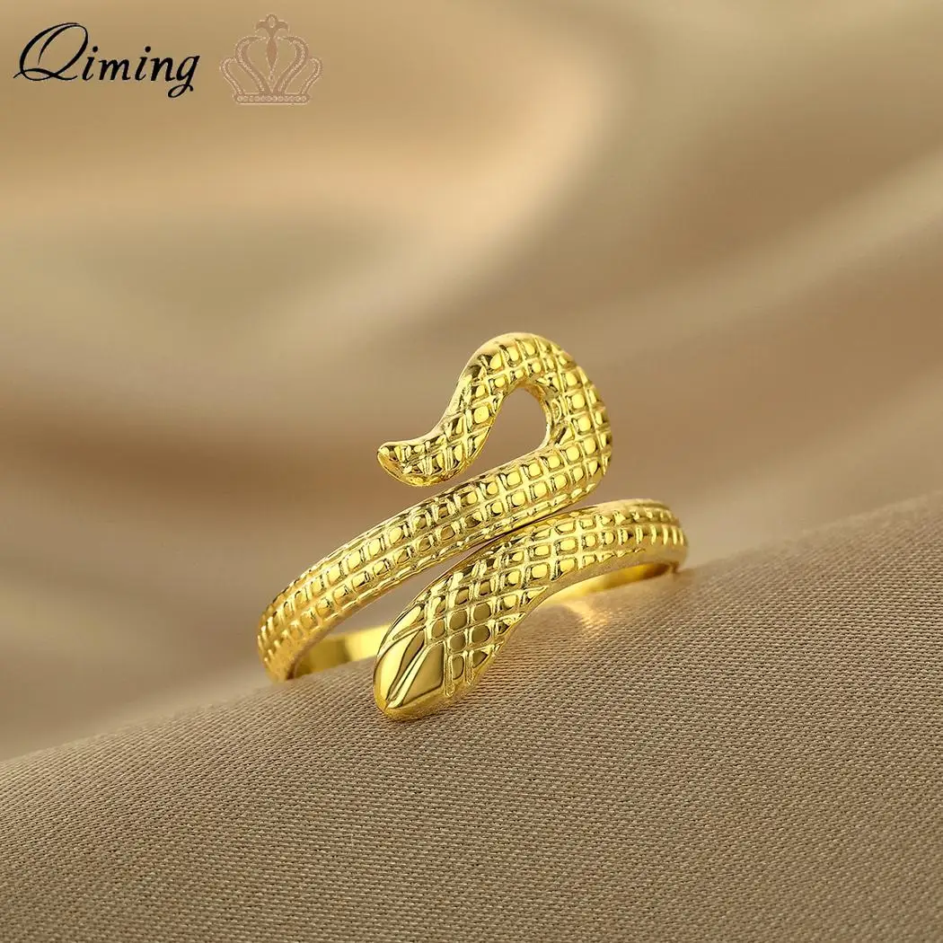 Qiming Vintage Serpent Band Snake Statement Ring Donna Gioielli In Acciaio Inossidabile Impilabili Anelli Animali