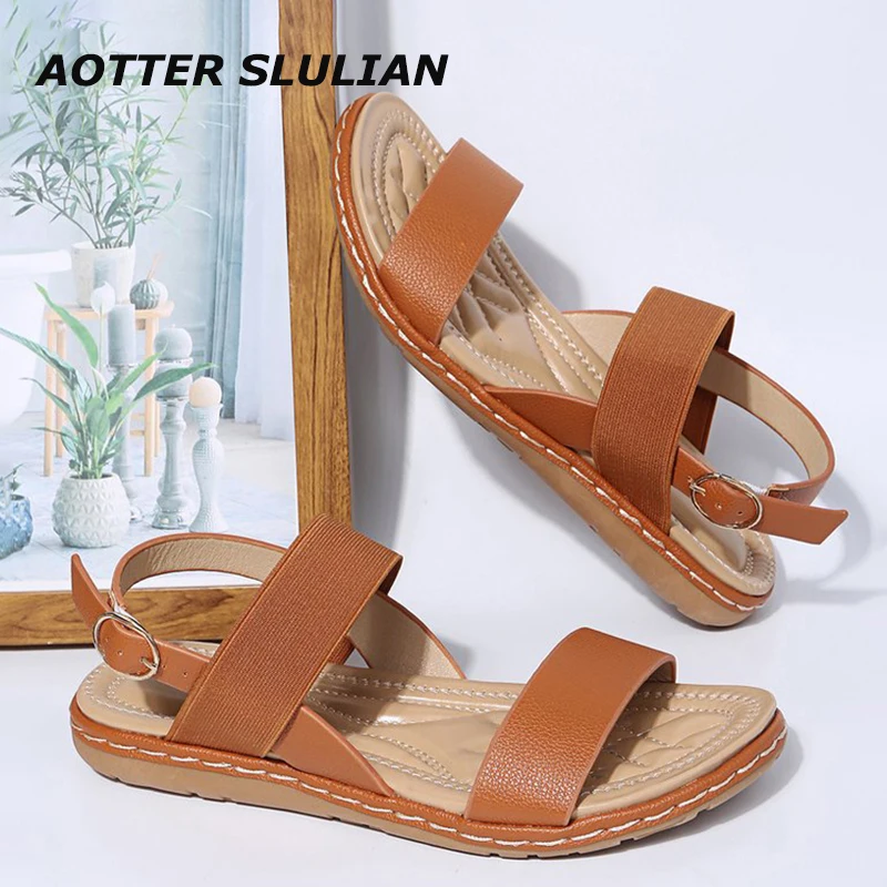 

Trendy Design Women's Sandal Chaussure Summer Stable Flat Shoes Low Heel Lightweight Shoes Round Head Footwear Simple Sandalias