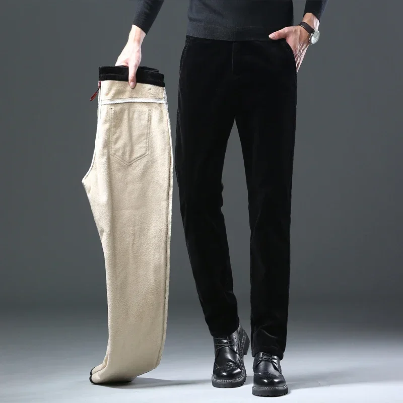 Winter New Men's Corduroy Fleece Casual Pants Thick Warm Classic Fashion Straight Plush Velvet Trousers Male Brand Clothing 6