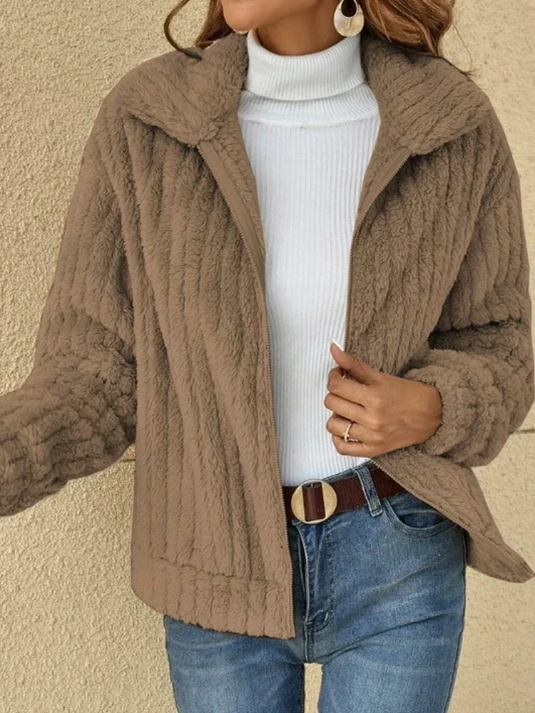 2023 New Autumn and Winter Women Coat Plush Cardigan Lapel Short Jacket