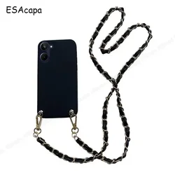 Sleek Metal Leather Chain Crossbody Phone Case with Matte Silicone Finish for Honor X9C (Black-SK)