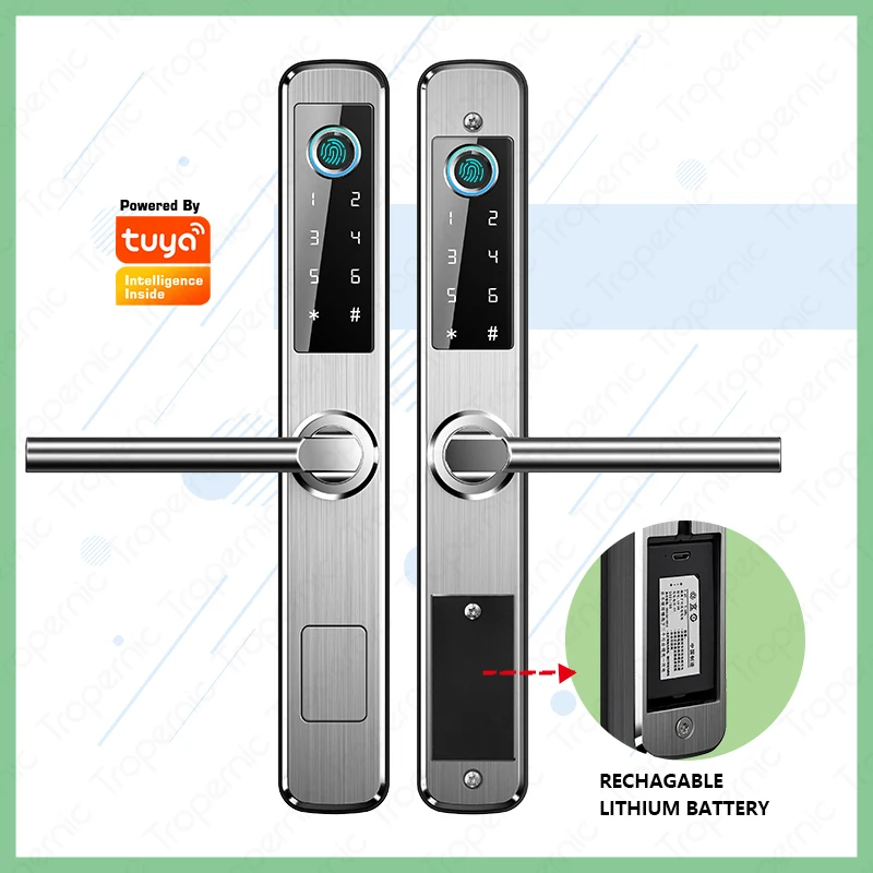 Tuay Wifi Fingerprint Double Two Side Waterproof Ip55 Outdoor Smart Door Lock Materiale Sus Per Porta A Battente In Alluminio Sottile
