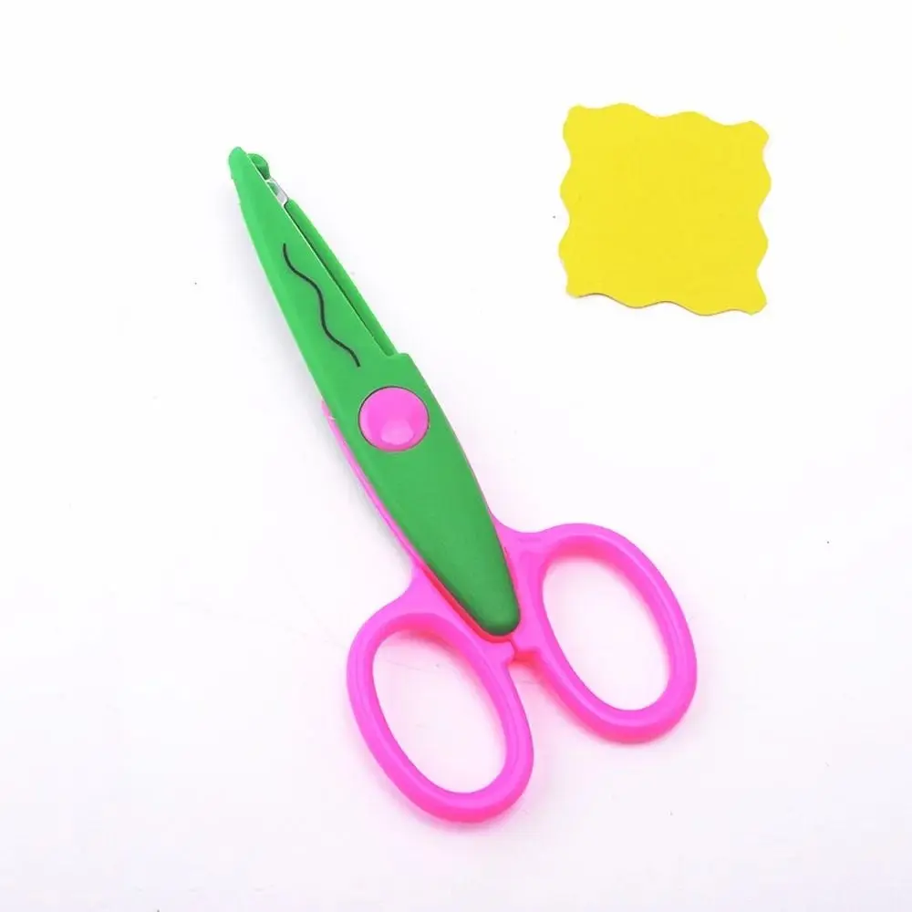 DIY 컬러 레이스 가위 편안한 손잡이 물결무늬 종이 자르기 가위 작은 둥근 머리 문구 예술 안전 가위