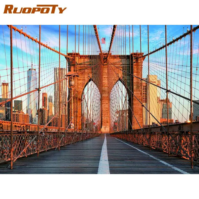 

RUOPOTY 5D Diy Diamond Painting Bridge Scenery Picture Of The Rhinestone Diamond Full Drill Diamond Wall Decoration