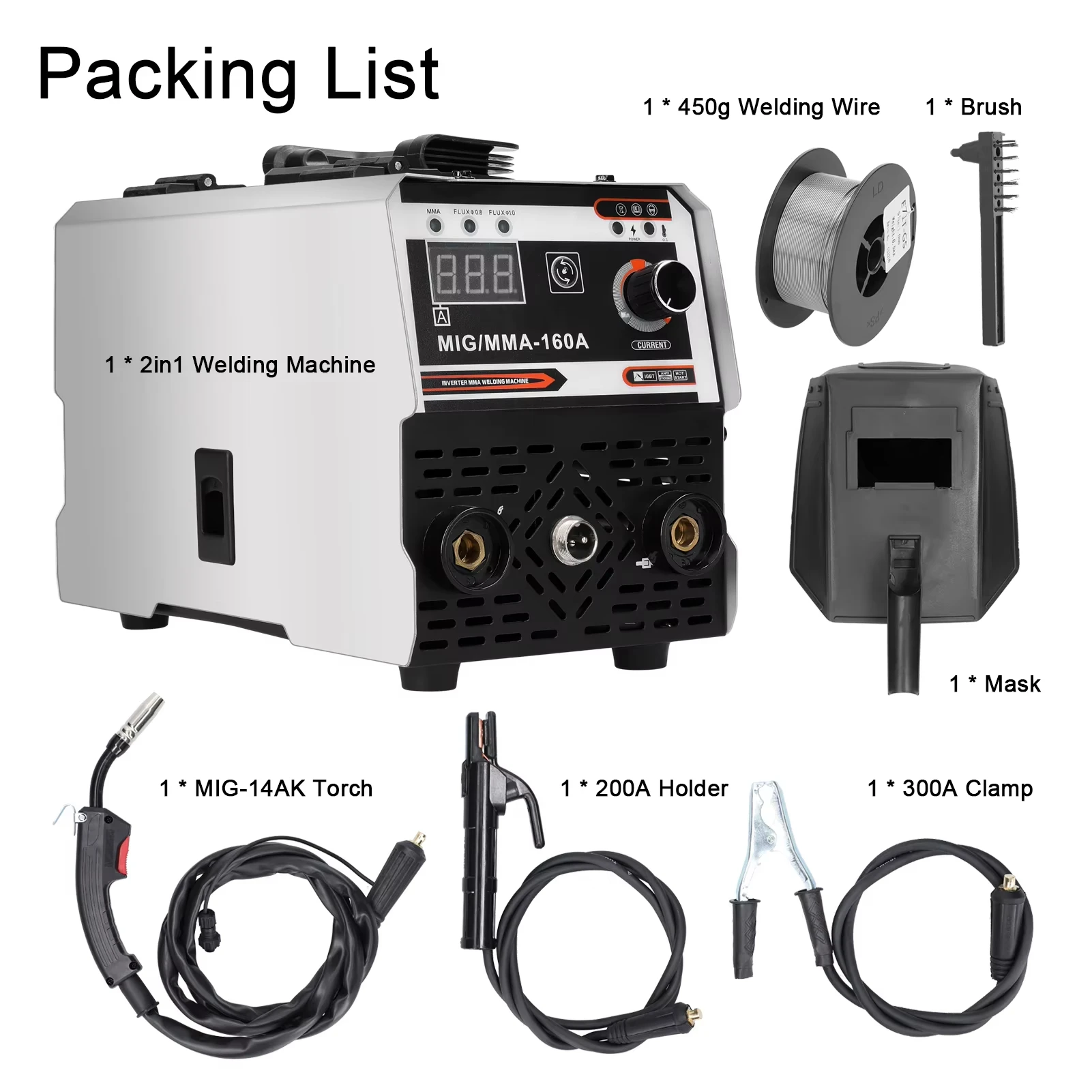 MIG/MMA-160A 2in1 Welders Carbon Dioxide Gases-Shielded and Manual Welding Multipurpose IGBT Direct Current Inverter Welder Tool