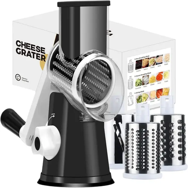 Manual Rotary Cheese Grater for Vegetable Cutter 3-in-1 Grater Slicer Multifunctional Vegetable Chopper With 3 replaceable blade 1