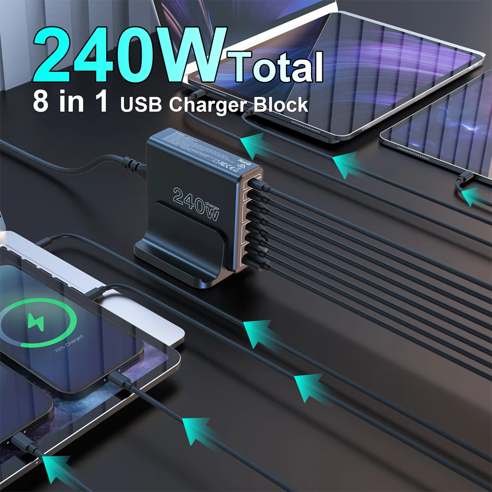 Ubigbuy USB C Charging Station 8 Ports GaN Desktop