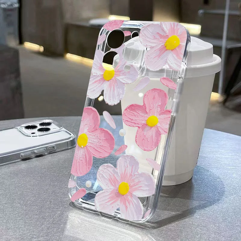 Honeybee Flower Pattern Clear Phone Case Cover