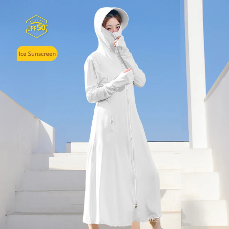 

Женская Солнцезащитная одежда, длинное пальто из ледяной сетки UPF50 + Солнцезащитная куртка с линзами и солнцезащитной шляпой для прогулок, вождения, летних путешествий