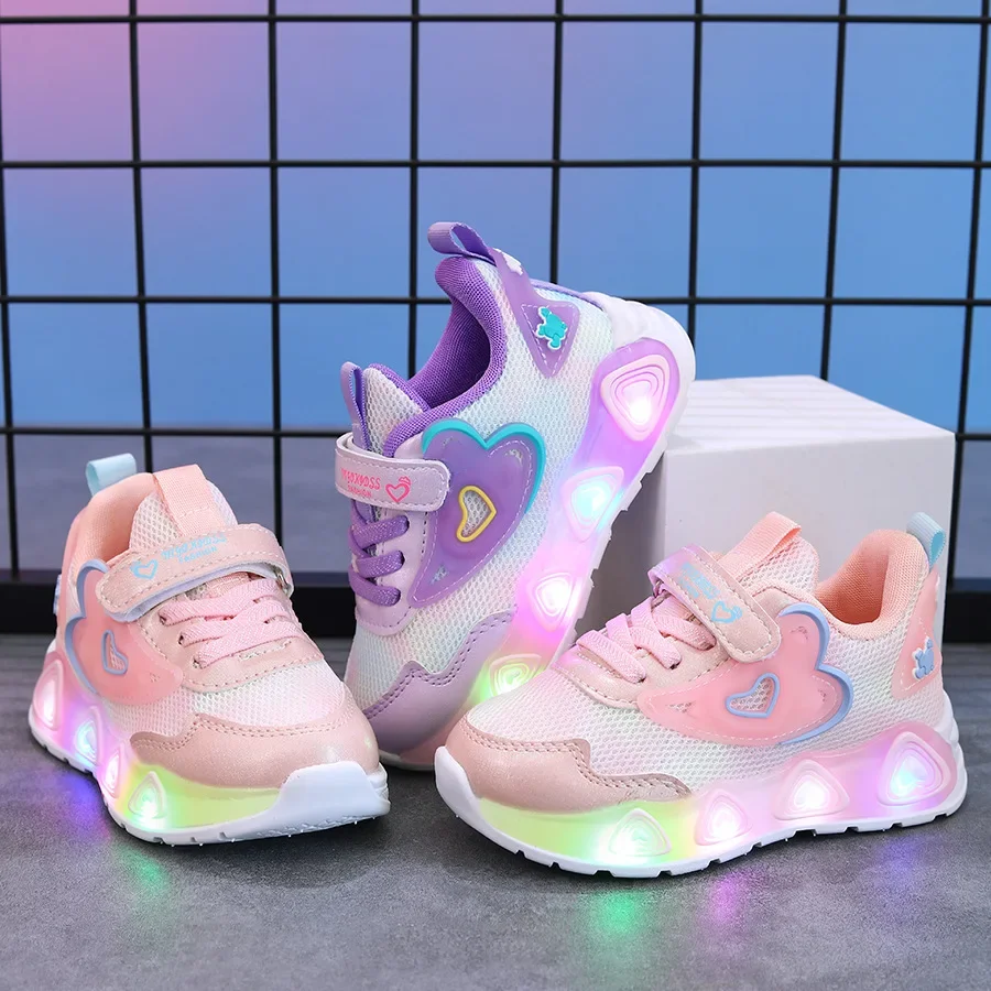 New Children's Sneakers LED Light Illuminated Children's Shoes Boys and Girls Mesh Breathable Casual Sports Shoes 1-6 Year Old 2