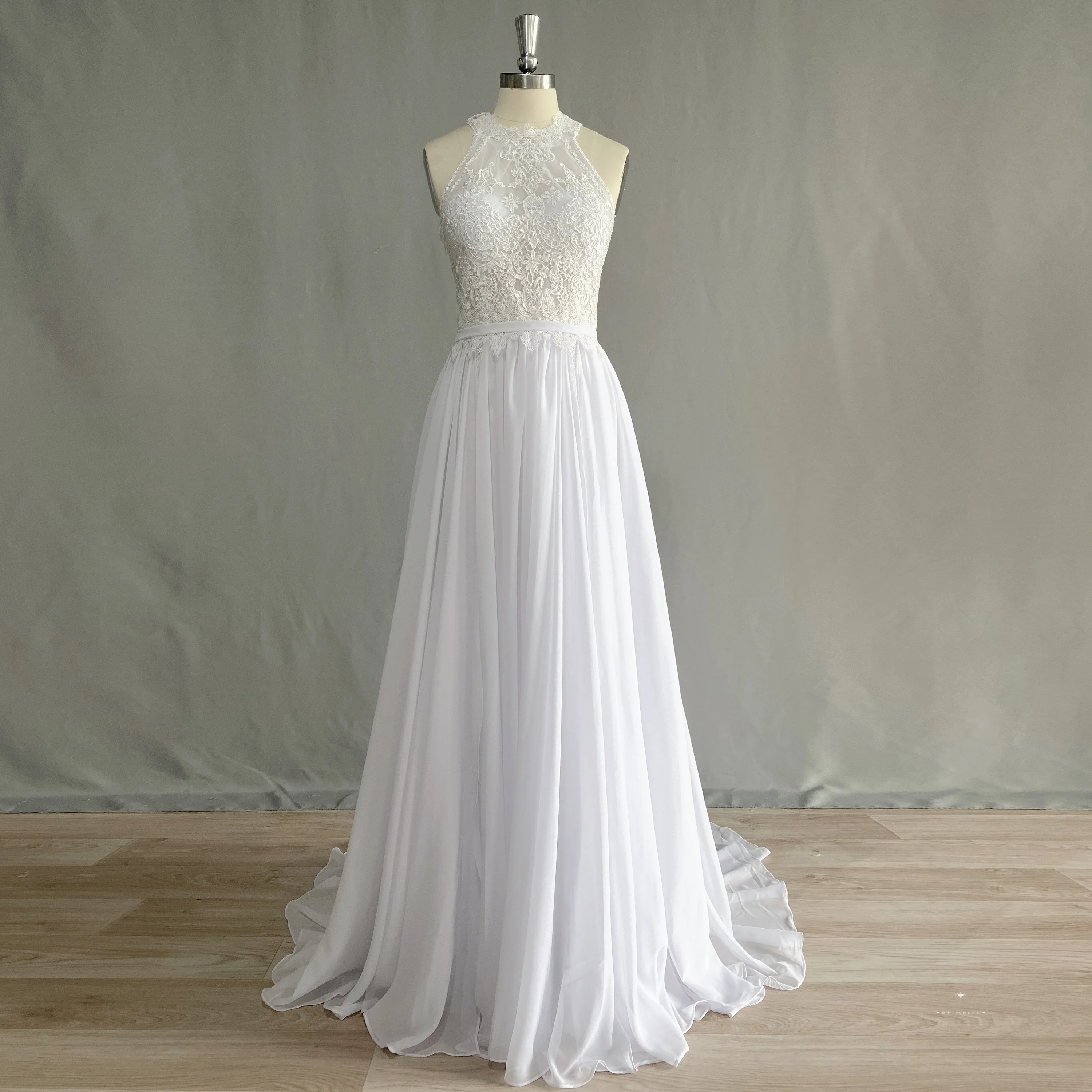 

DREAM Wedding Dress For Bride 2023 Bohemian Boho Lace Chiffon Sleeveless Beach Sweep Train Bridal Gown Robe De Mariee