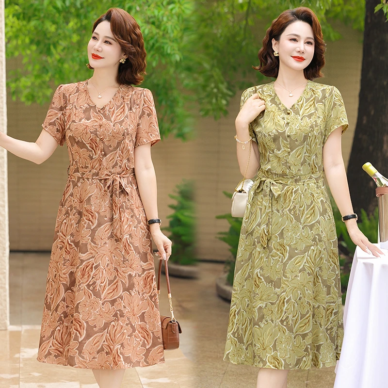 Abito Midi A Maniche Corte In Cotone Morbido - Donna - Vestito Classico Per Matrimoni E Feste - Colore Rosa Taglia XL
