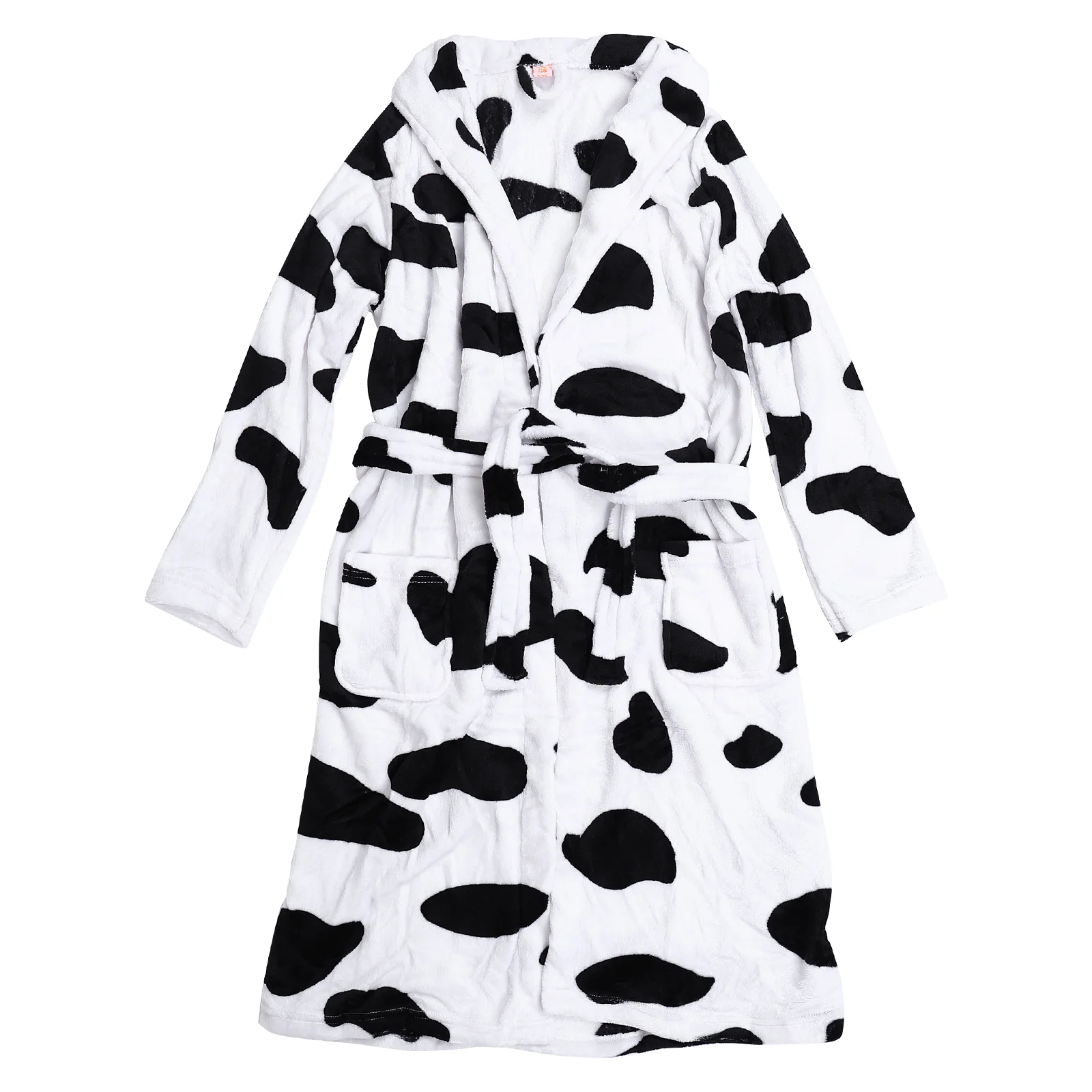 

Coral Fleece Sleepwear Plush Sleeping Nightgown with Pocket Winter Bathrobe Dress Cow Printed Sleeping Robe Size