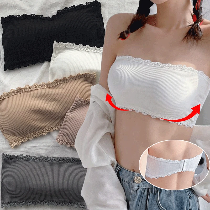 Summer Strapless Women Bras Back Lace Sexy Chest Tops Seamless Breathable Underwea Brassiere Solid Invisible Chest Wraps Bra