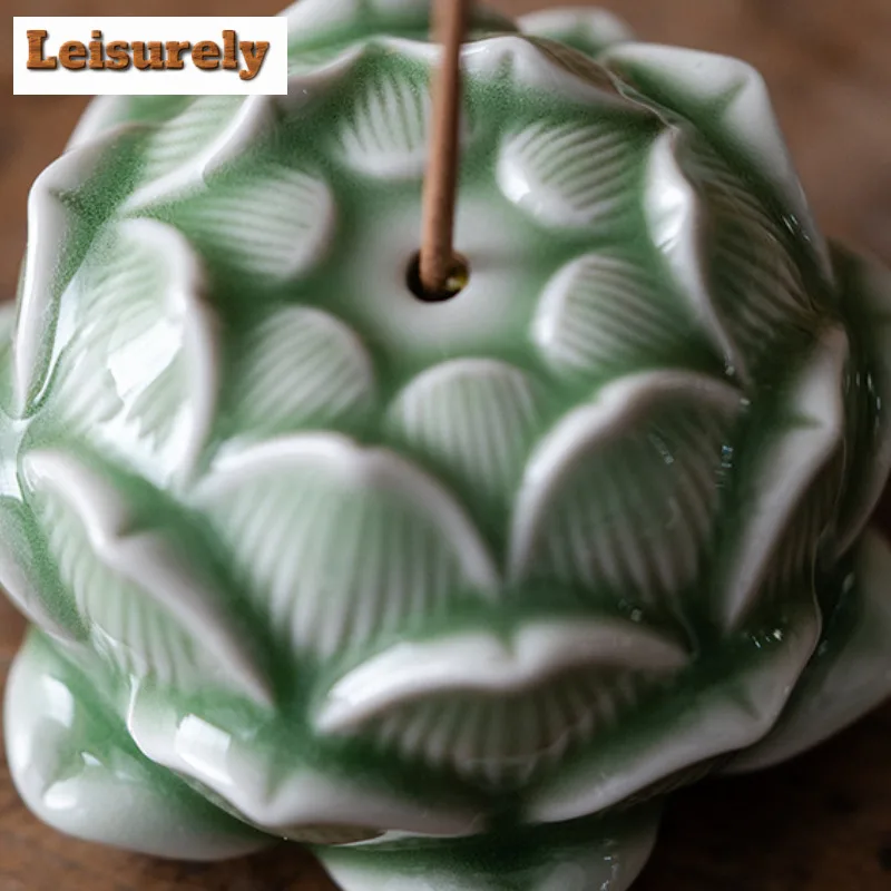 Azure Stone Glaze Lotus Incense Holder Luxury Water Fountain Decoration Scented Aromatic Candles Tea Services Accessories Gift 