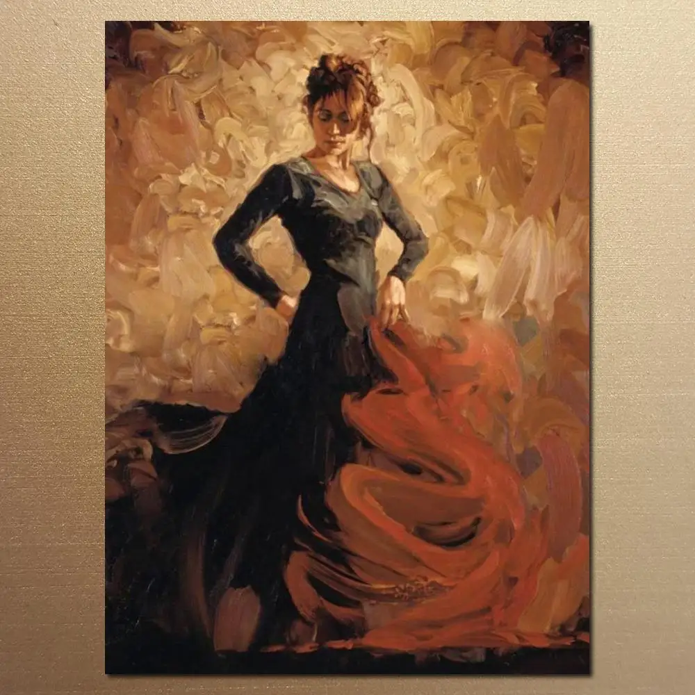 

Handmade Art Oil Painting Girl Flamenco High Quality Hand Painted Portrait Woman Image to Canvas for Bedroom Decoration