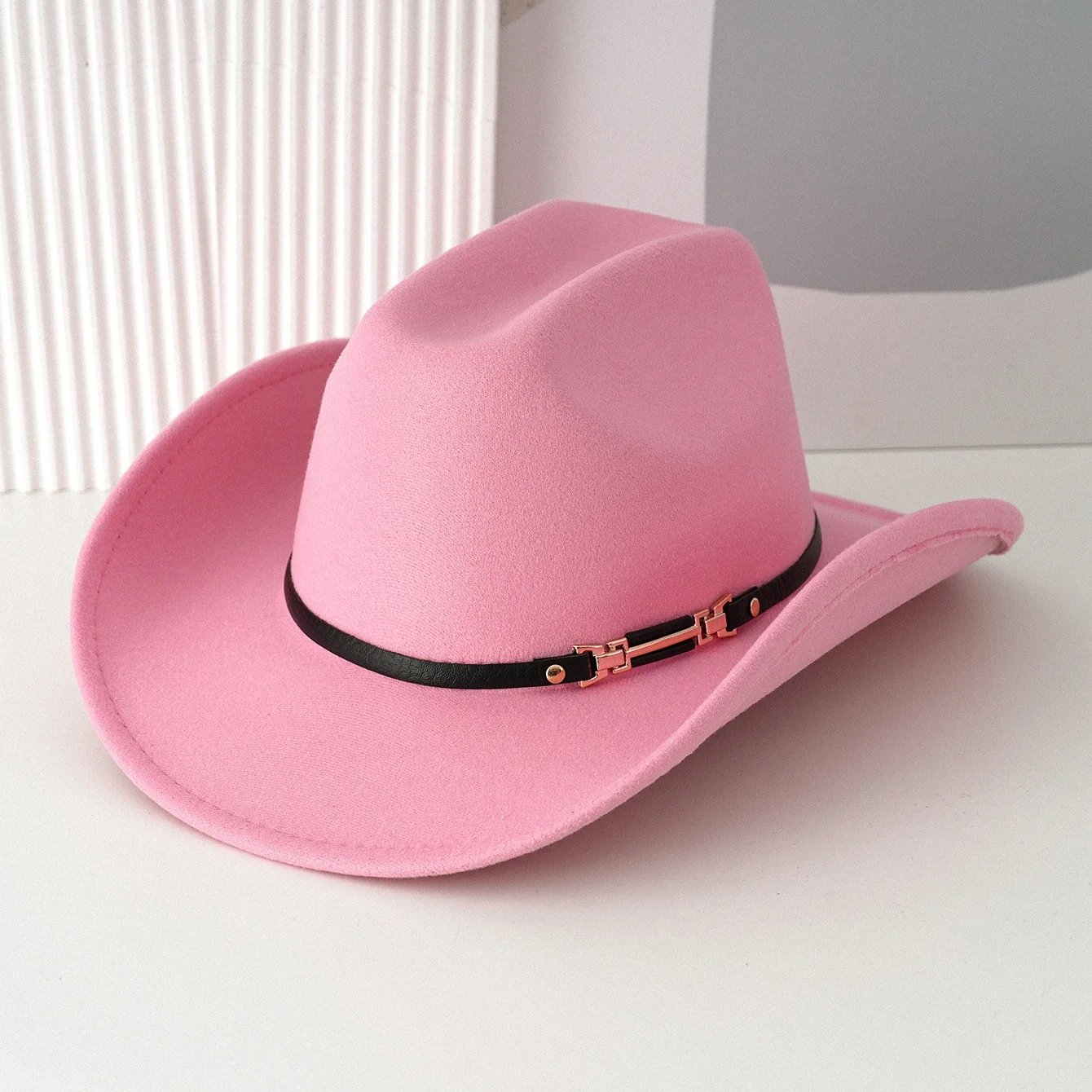 Metal Rivet Belted Cowgirl Hat for Womens Vintage Wide Brim Western Jazz Themed Party Cap
