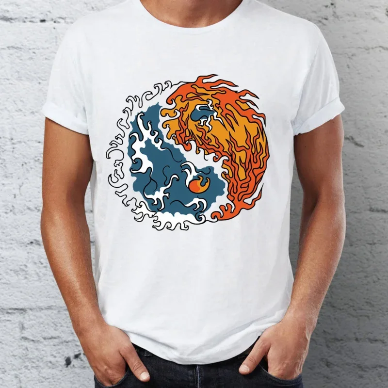 

Tees Tops Anime Harajuku Fashion Men Short Sleeve T-shirt Yin And Yang Fire And Water Awesome Art T Shirt Streetwear