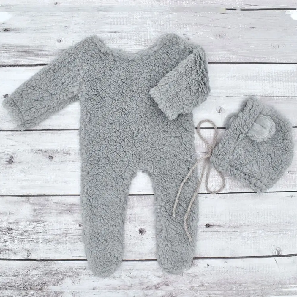 Creative Newborn Photography Props Soft Knit Bear Design Newborn Photoshoot Outfit Footed Romper Plush