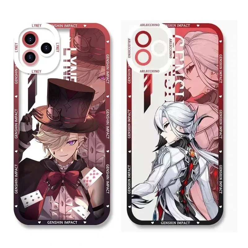 Genshin Impact Soft TPU Phone Case Featuring Xiao, Columbina, HuTao, and Furina