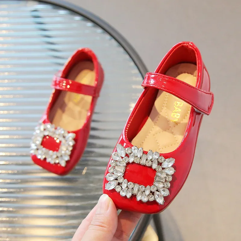 Girls Princess Mary Jane Shoes Spring Luxury Diamante Patent Leather