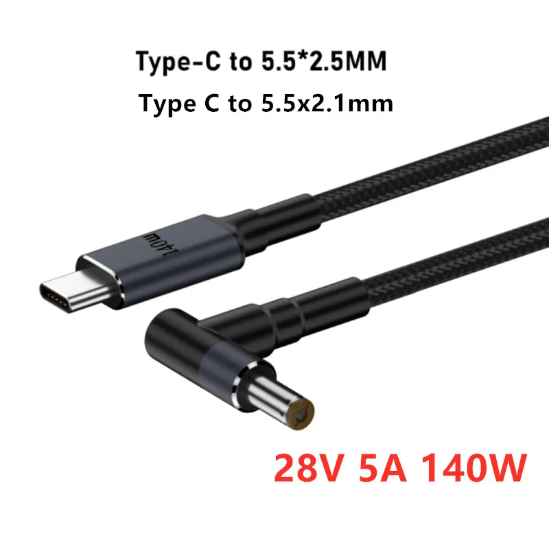 Cabo de Alimentação Masculino para Carregamento Rápido Cabo de Extensão do Carregador para Laptop Notebook 28v 5a 140w pd Usb c tipo c para dc 55×21 mm 55×25 mm