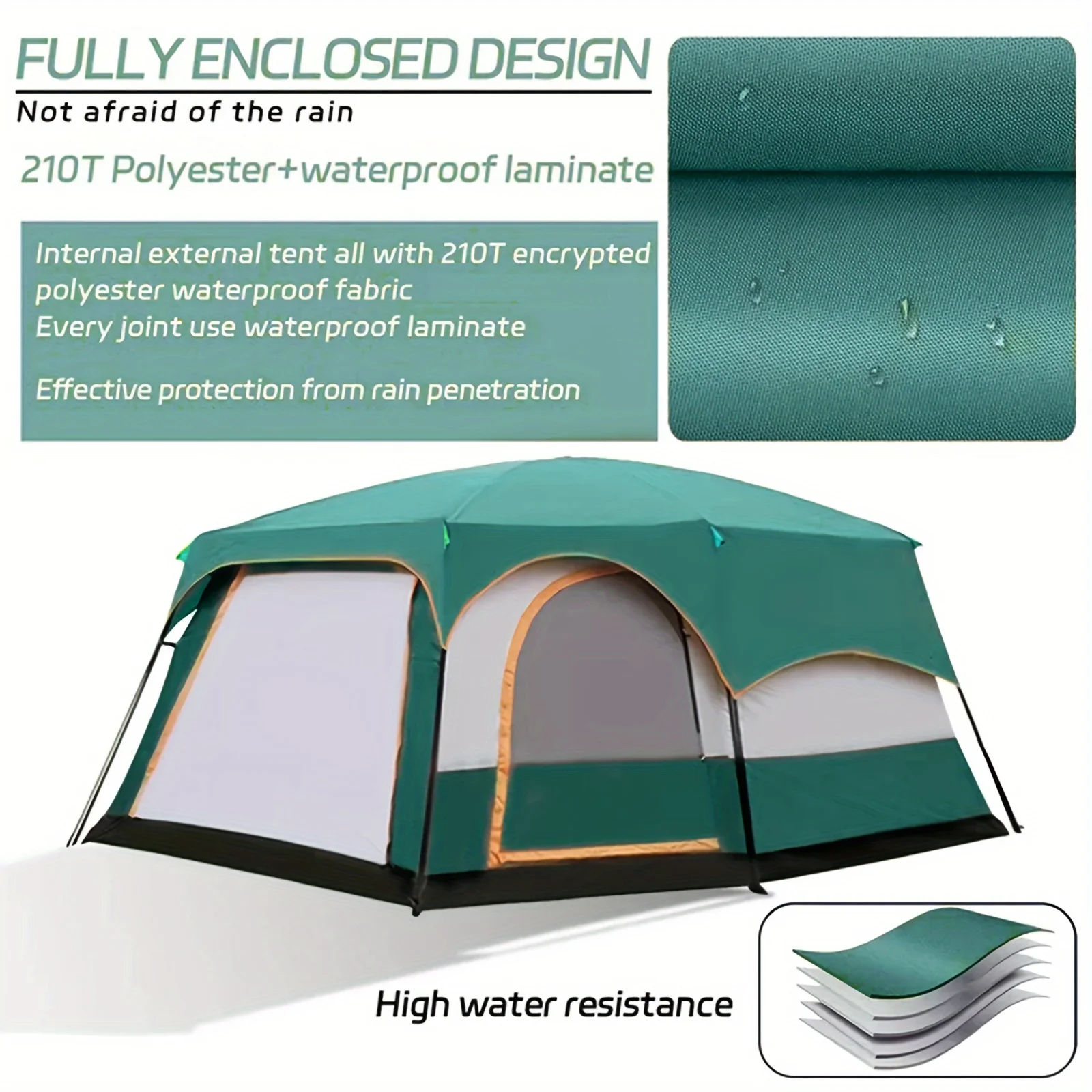 Spacious 6-Person Family Camping Tent-Waterproof, Easy Setup, Breathable, Green Color, Ideal for Outdoor Adventures and Family