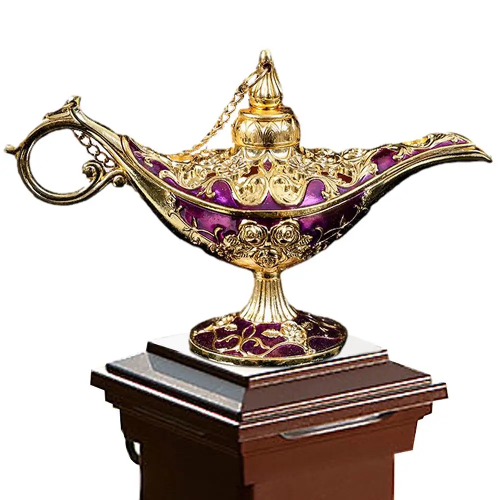 Lampe Orientale Lampe Aladdin, Lampe De Légende Creuse Sculptée En Métal Creux Aladdin Magique Génie Lumière Souhaitant Pot Décor Environ 12X4.5X6.5 Cm(C Decoration Arabes