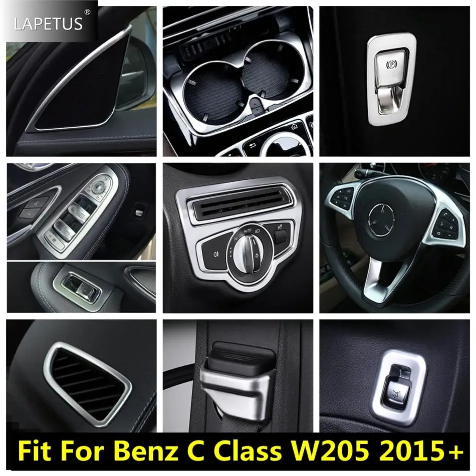 

Window Lift Button / Head Light / Water Cup / Steering Wheel Cover Trim For Benz C CLASS W205 2015 - 2020 Matte Car Accessories