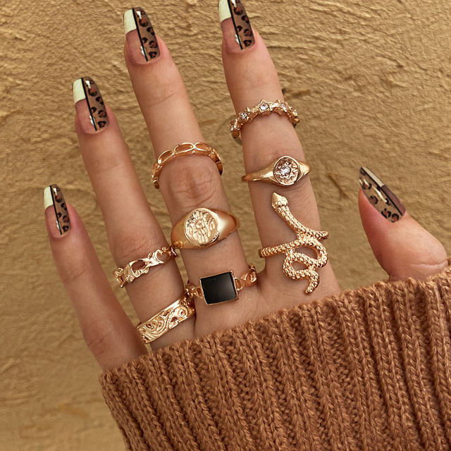 Ring Set for Women Vintage Gold Silver Plated Rings Trendy Hip Hop Jewelry Metal Geometric Ring Ancient Accessories 2022