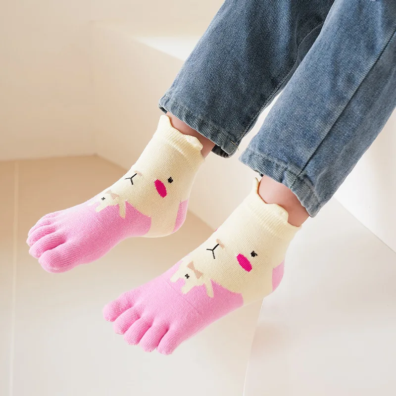 5 Pairs Children's Socks Five Finger Short Anime Cartoon Cotton Sweat-absorbing Corrected Toe Socks for Toddler Baby Boys Girls