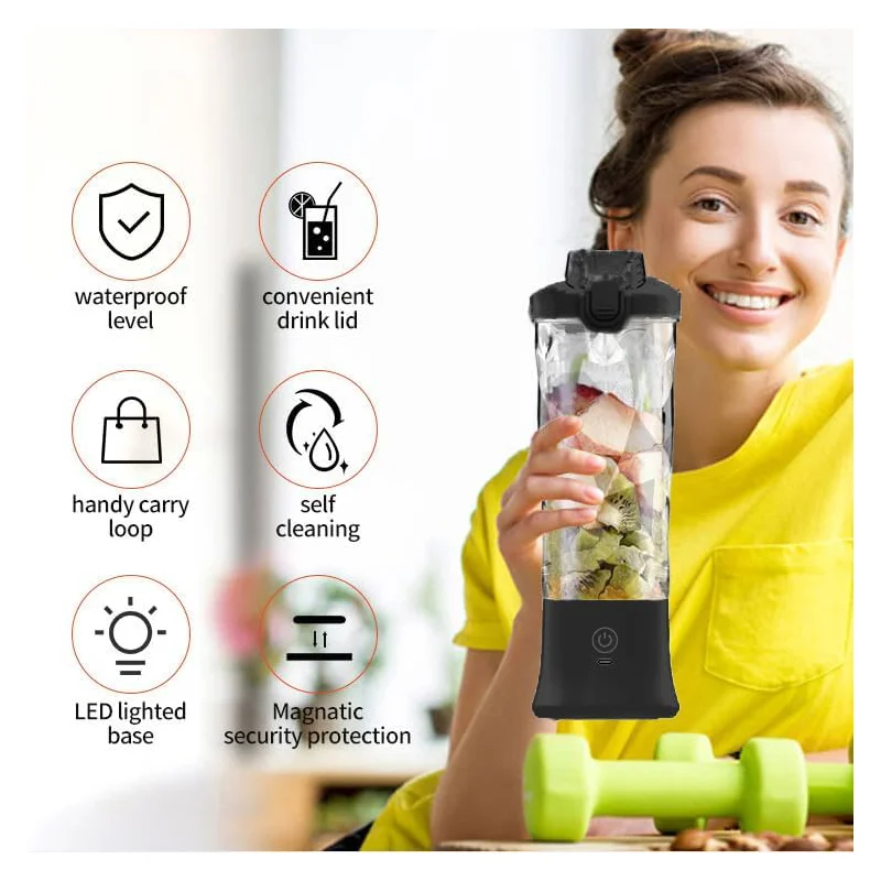Portable blender with 20oz cup, USB-C rechargeable, self-cleaning, cordless for smoothies, gym, office. 3