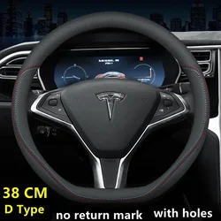 Premium Nappa Leather Steering Wheel Cover - Black Auto Interior Accessory (38 D NM WH)