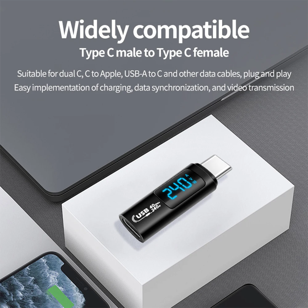 미니 USB4.0 LED 디지털 전압 테스터 전류 전력계 PD240W 고속 충전 어댑터(타입 C 인터페이스 5A DC 0-36V 포함)