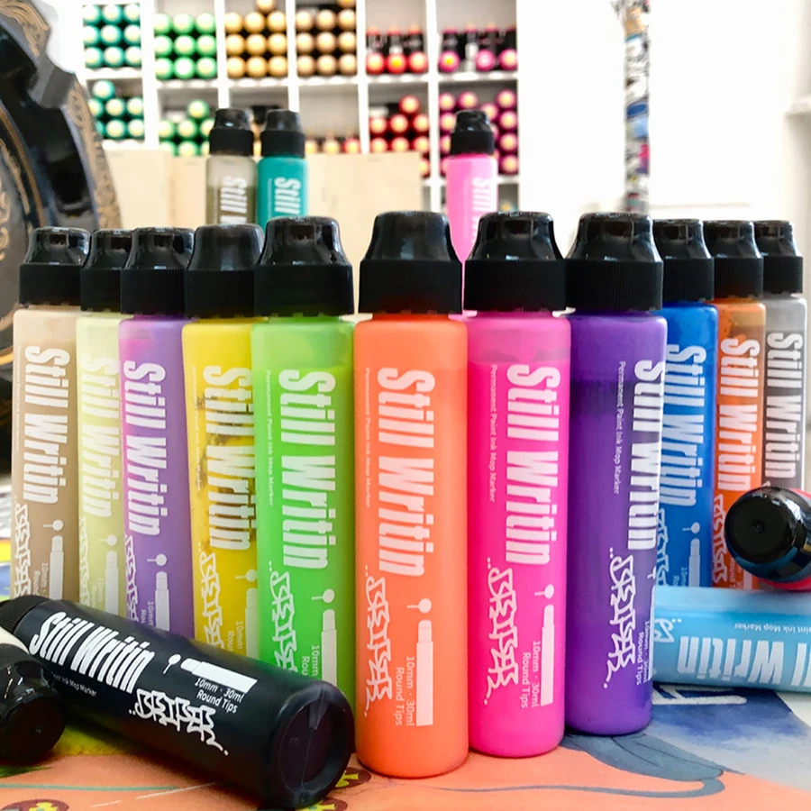 Permanent Marker Pen 30ml Graffiti Paint Pen 10mm Round Head Waterproof for Graffiti on Glass Cardboard Plastic Metal