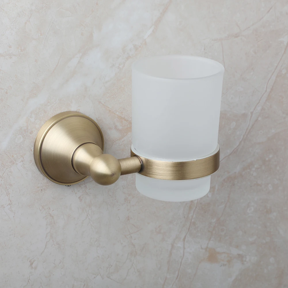 Monite Bath Accessories Wall Mounted With Antique Brass Bathroom Tooth Brush Cup Oval Shelf Retro Fashion Punching Installation