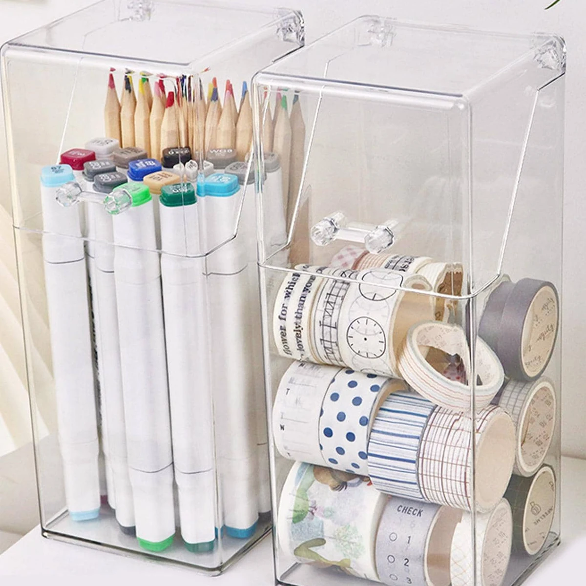 1pc makeup organizer, transparent makeup brush storage box, makeup storage bucket, pen and pencil storage box 6