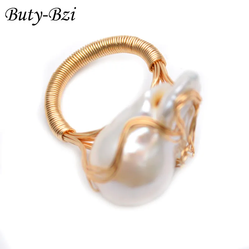 

1pc High Quality Handmade Natural Fresh Water White Pearl Big Baroque Beads Wire Wrapped Rings Fashion Woman Party Jewelry