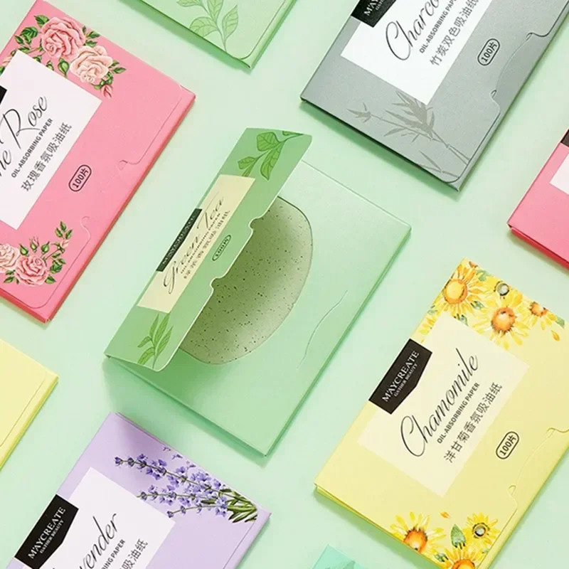 100 Pcs Portable Facial Absorbent Paper Oil Control Wipes Green Tea Sheet Oily Face Blotting Matting Tissue Makeup Facial Clean