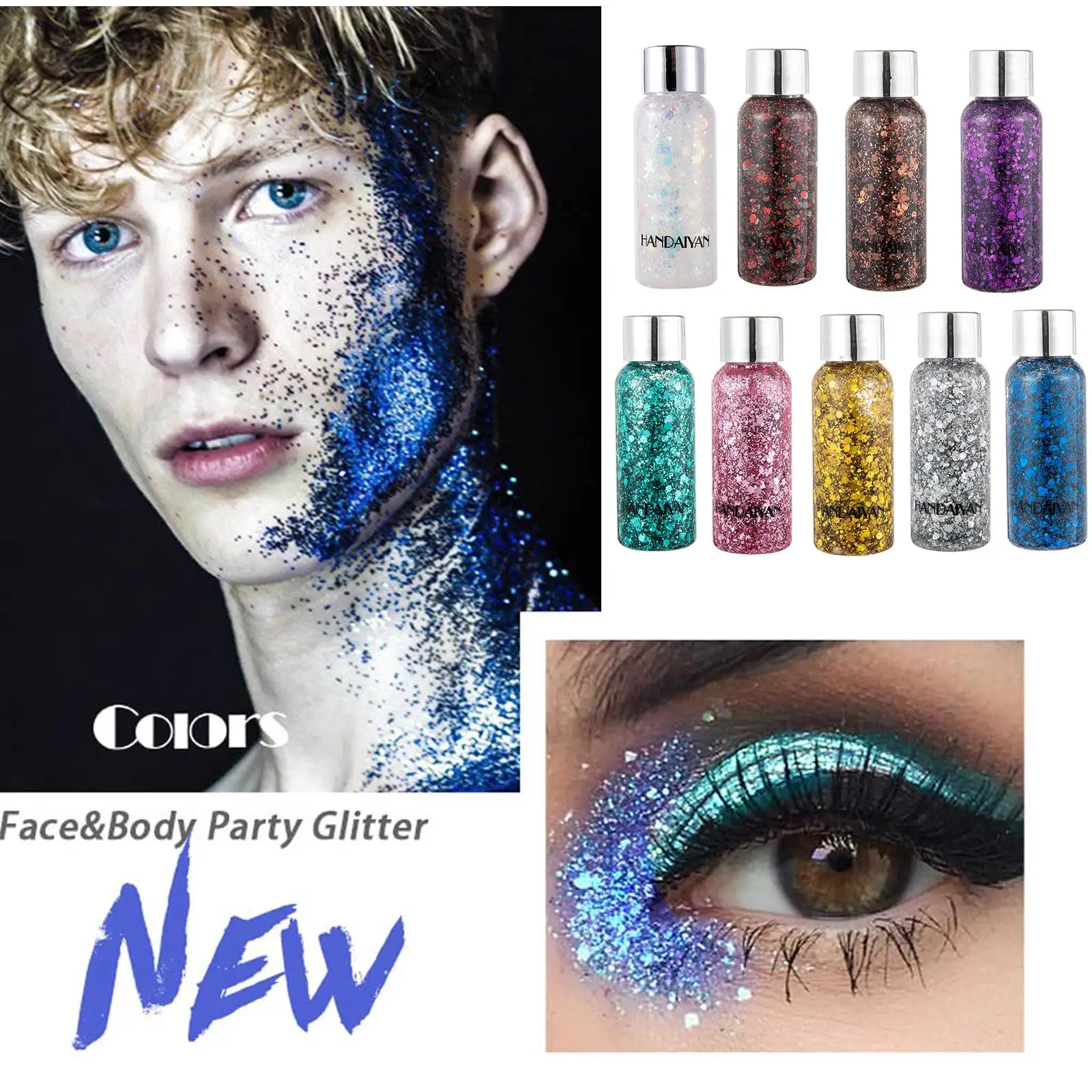 Waterproof Mermaid Body Glitter Gel Long Lasting Liquid Eyeshadow with Large Sequins for Hair and Body Sparkle L9B4 3