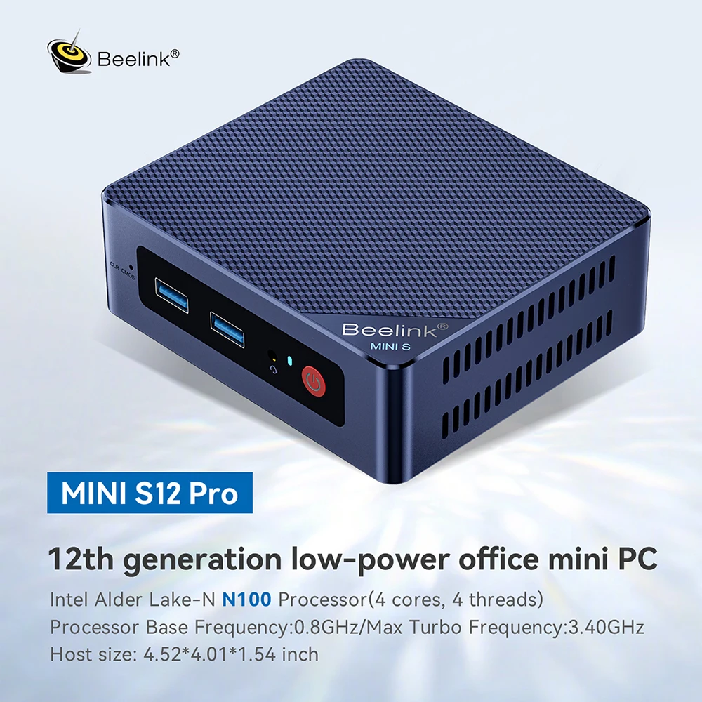 Beelink 미니 PC 데스크탑 게이밍 컴퓨터, S12 프로, 인텔 N100 NVME 미니 S12, 인텔 12 세대 N95, DDR4 8GB 256GB SSD