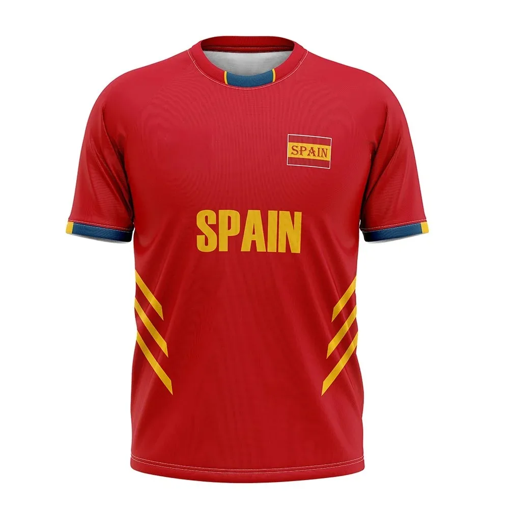 

Fashion Spanish flag printed T-shirt summer short sleeved quick drying T-shirt outdoor sports competition men's and women's tops