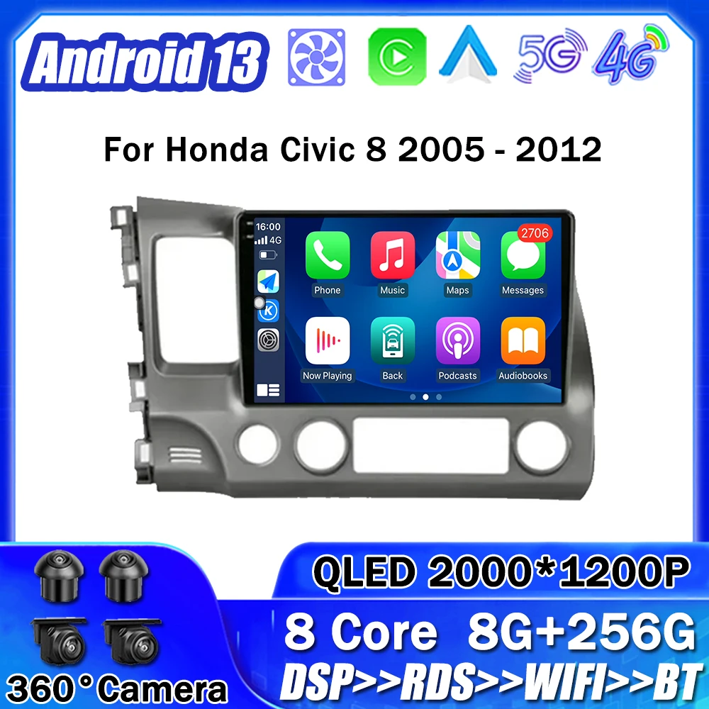 

Автомагнитола на Android 13 для Honda Civic 8 2005-2012, мультимедийный проигрыватель, навигация, стерео, GPS, автоголовное устройство, № 2Din, DSP, Wi-Fi