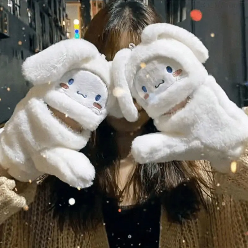 

Kawaii Sanrio Cinnamoroll Winter Plush Gloves Y2k Girl Cartoon Flip Gloves Warm Plush Anime Cute Gloves Couple Christmas Gift