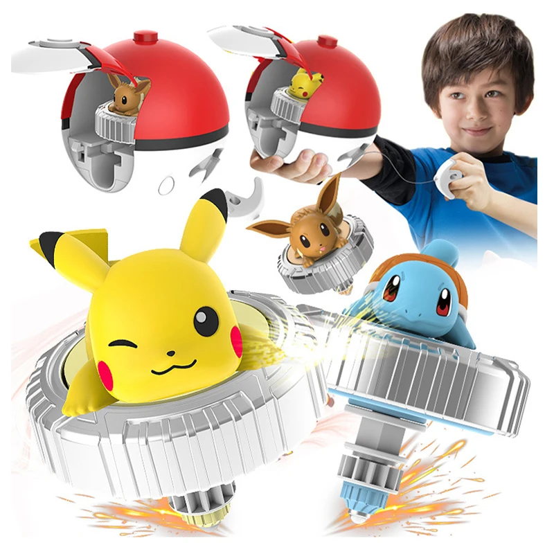 

Anime Pokemon Series Boys Pokeball Spinning Gyro Toy Pikachu Charmander Squirtle Eevee Cartoon Gyro Children Toys Gift