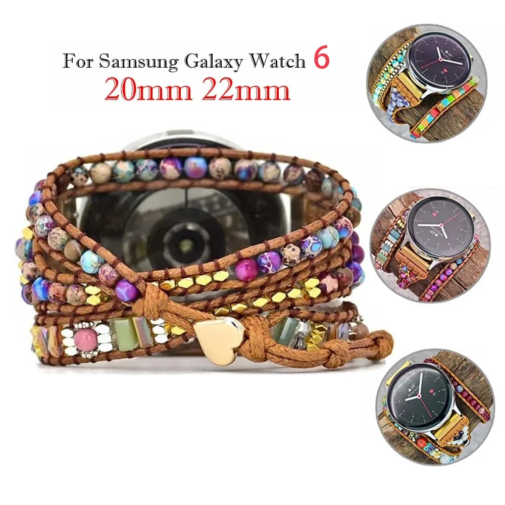 

Ремешок для часов Galaxy Watch 4 5 6 band 44 мм, женский браслет с драгоценным камнем в богемном стиле для Amazfit GTS 2 3 4 Huawei gt2/3/4pro, 22 мм 20 мм