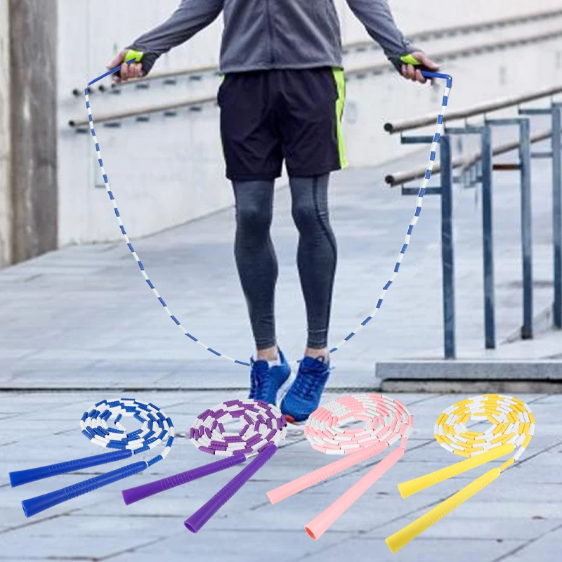 Soft Beaded Jump Rope Non-Slip Handle Adjustable Tangle-Free Segmented Fitness Skipping Rope