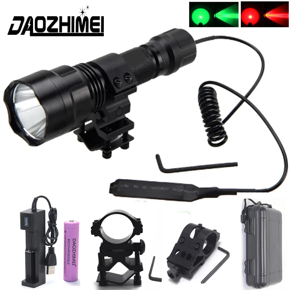 

2000 lumens XM-L T6 R5 White/Green/Red Light LED Tactical Flashlight 1-Mode Hunting Rifle headlight 18650 Torch Camping Fishing