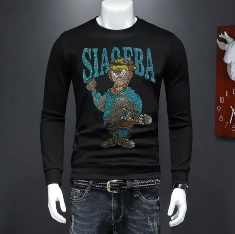 

New Rhinestone pullover Sweatshirt men tees Slim drop shipping new top Men Streetwear